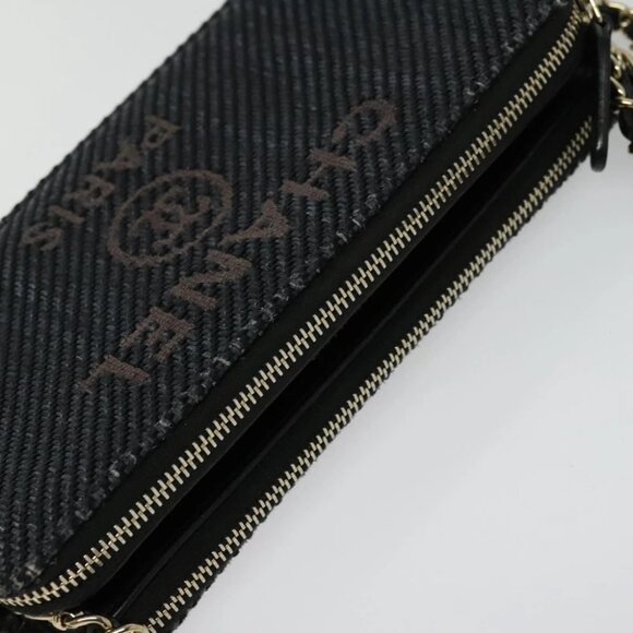 CHANEL Deauville line COCO Mark Chain Wallet Raffia Navy Gold CC Auth 127827 - Picture 7 of 14
